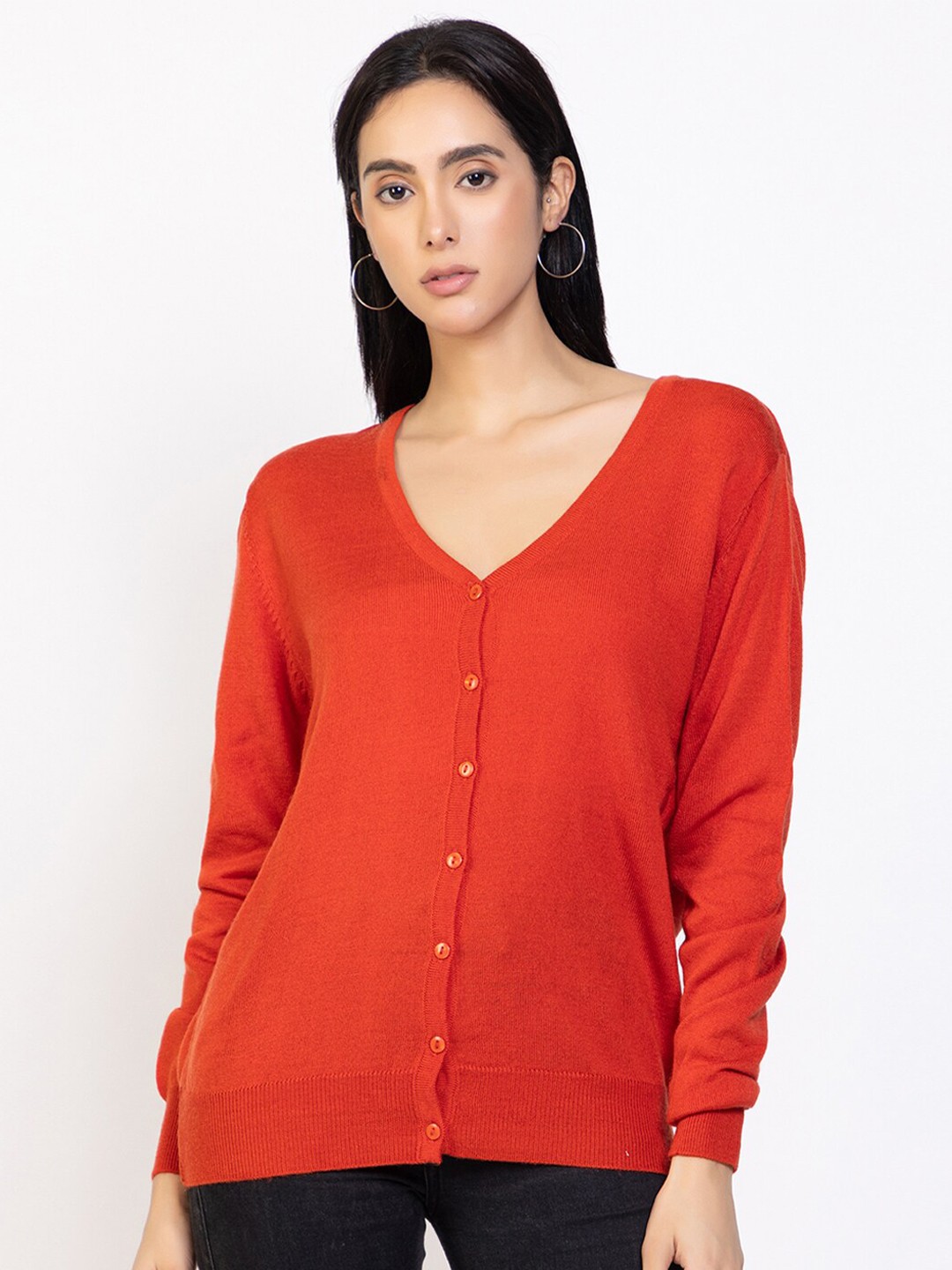 

Species Women Orange Solid Cardigan