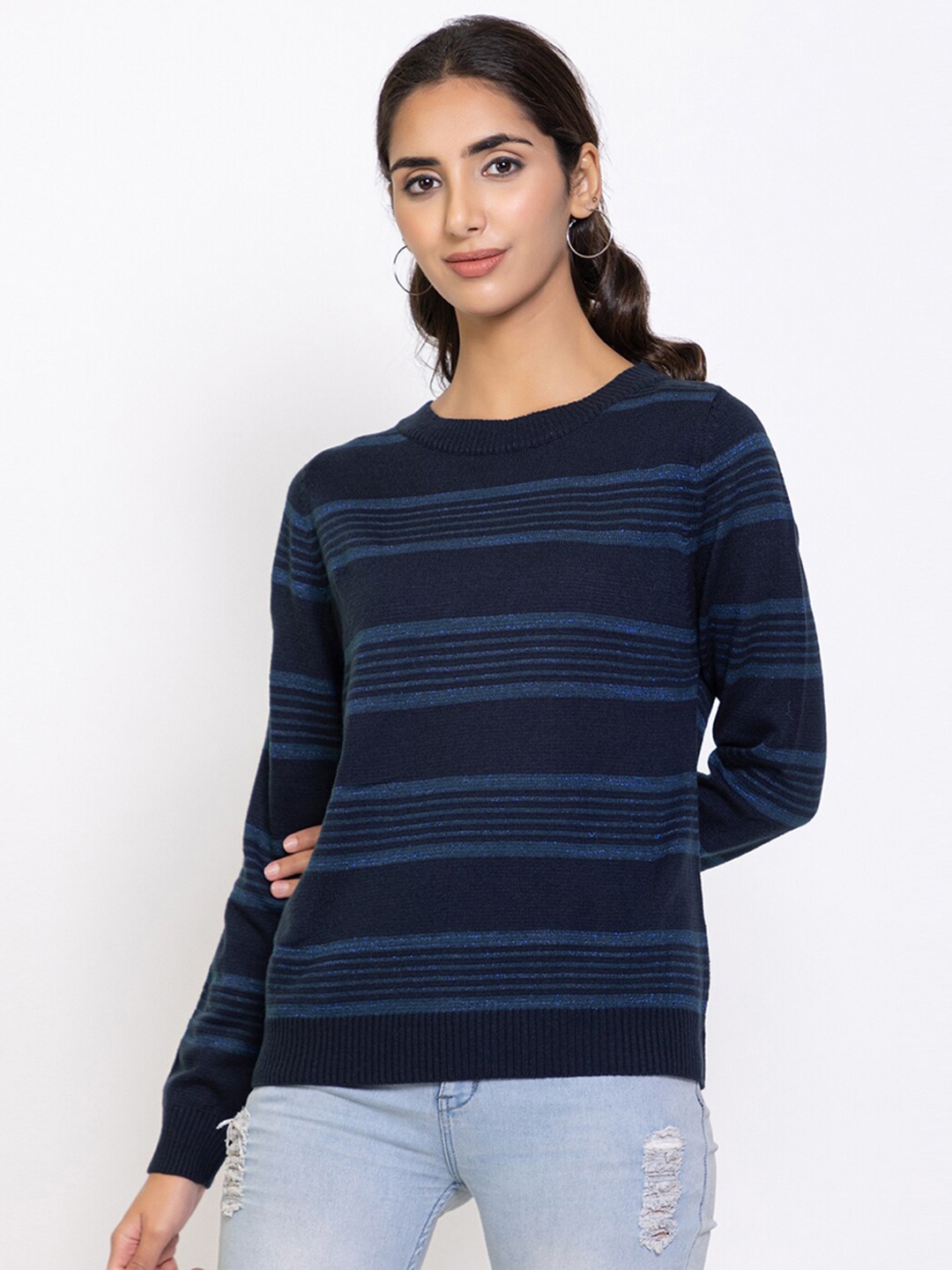 

Species Women Navy Blue & Blue Striped Pullover