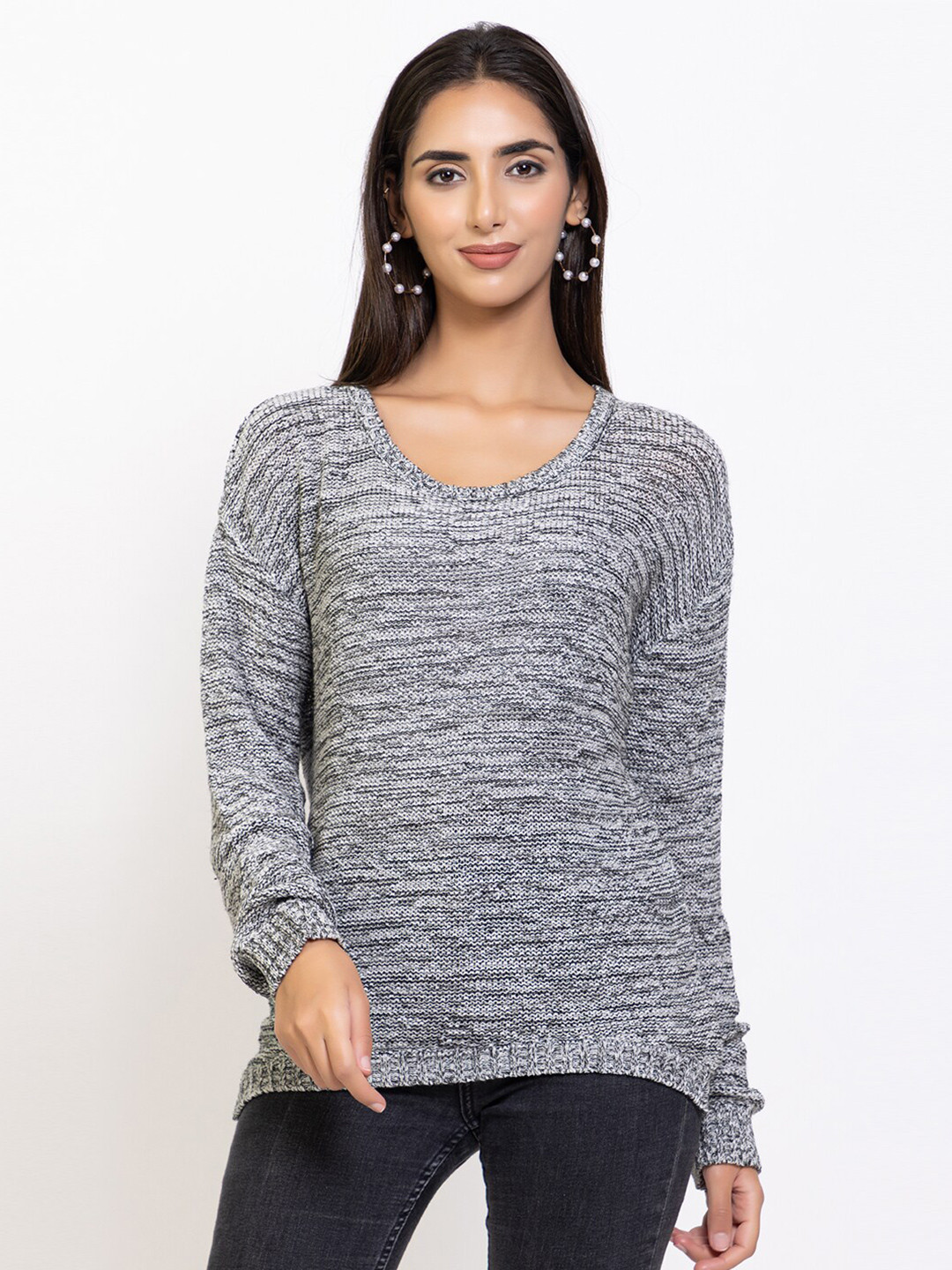 

Species Women Grey & Black Self Design Pullover