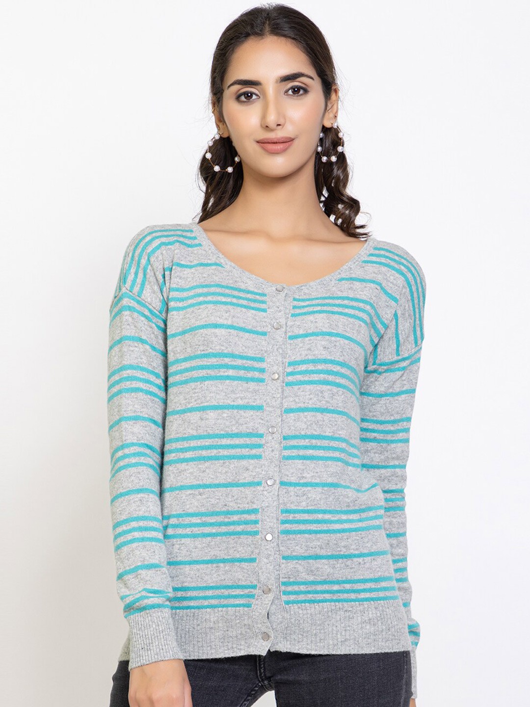 

Species Women Grey & Blue Striped Cardigan