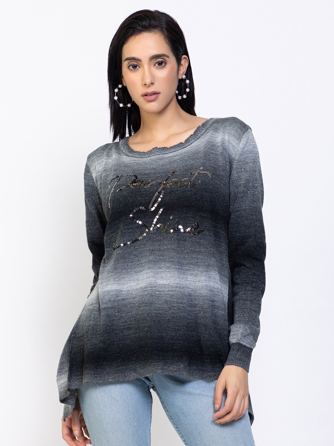 

Species Women Charcoal & Grey Colourblocked Colourblocked Pullover with Embellished Detail