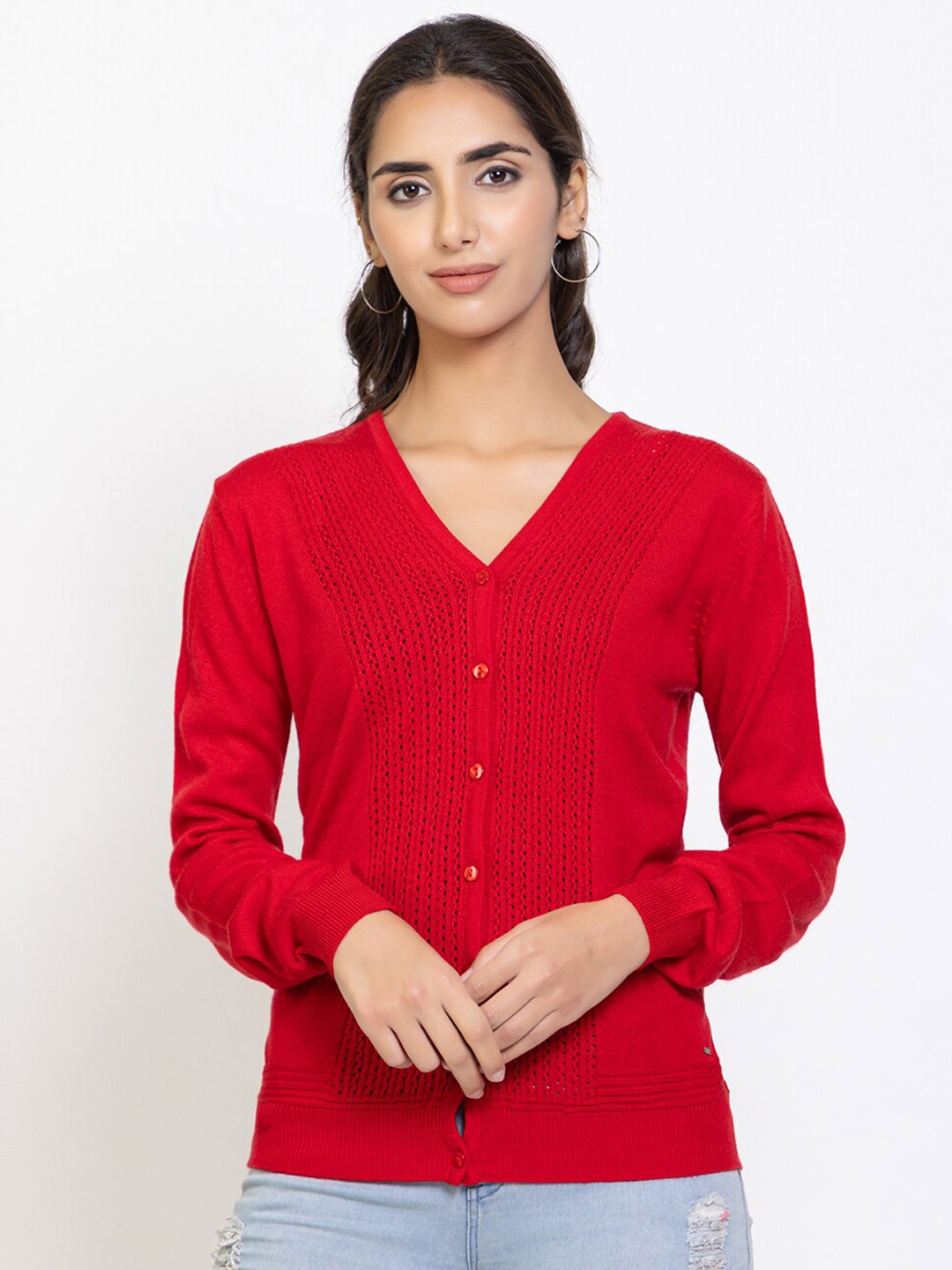 

Species Women Red Open Knit Cardigan