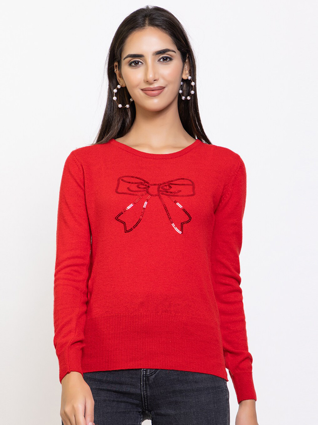 

Species Women Red Embroidered Pullover