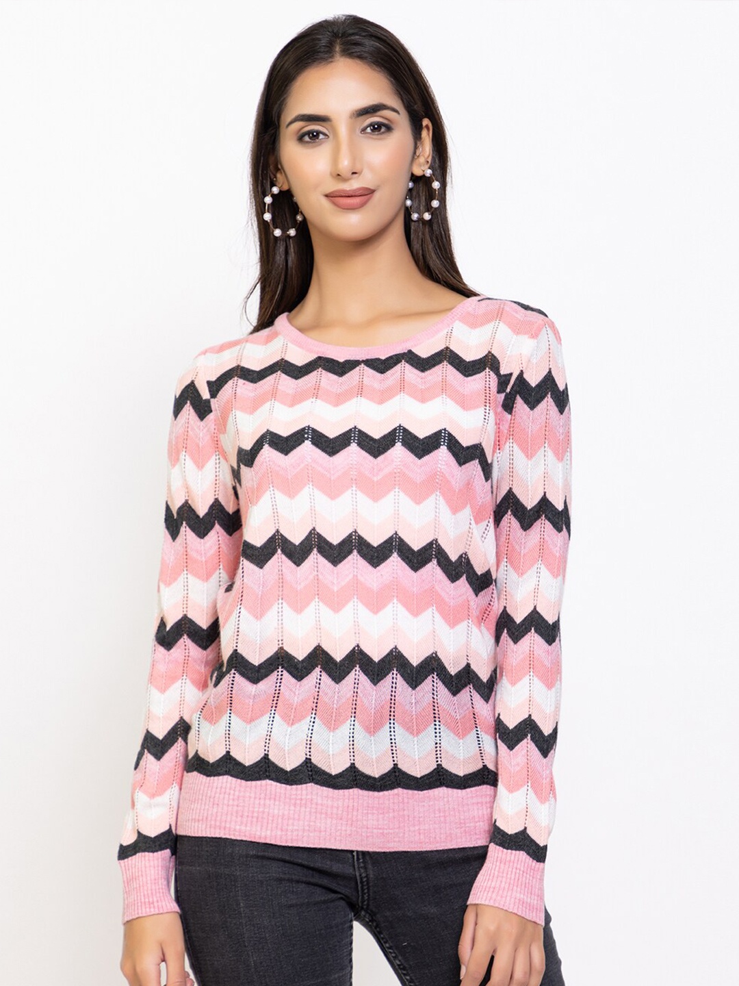 

Species Women Pink & White Chevron Pullover