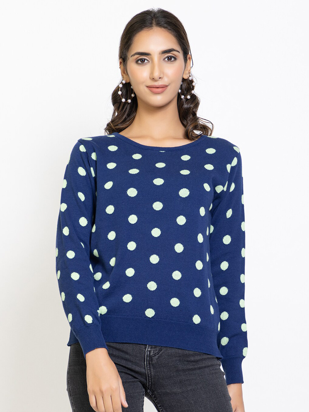 

Species Women Blue & White Geometric Printed Pullover