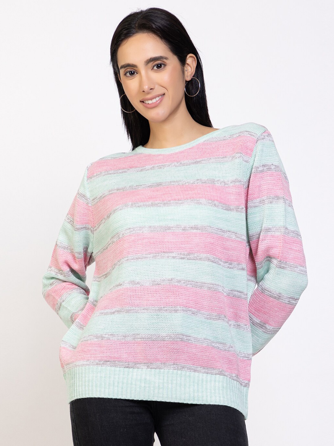 

Species Women Green & Pink Striped Pullover