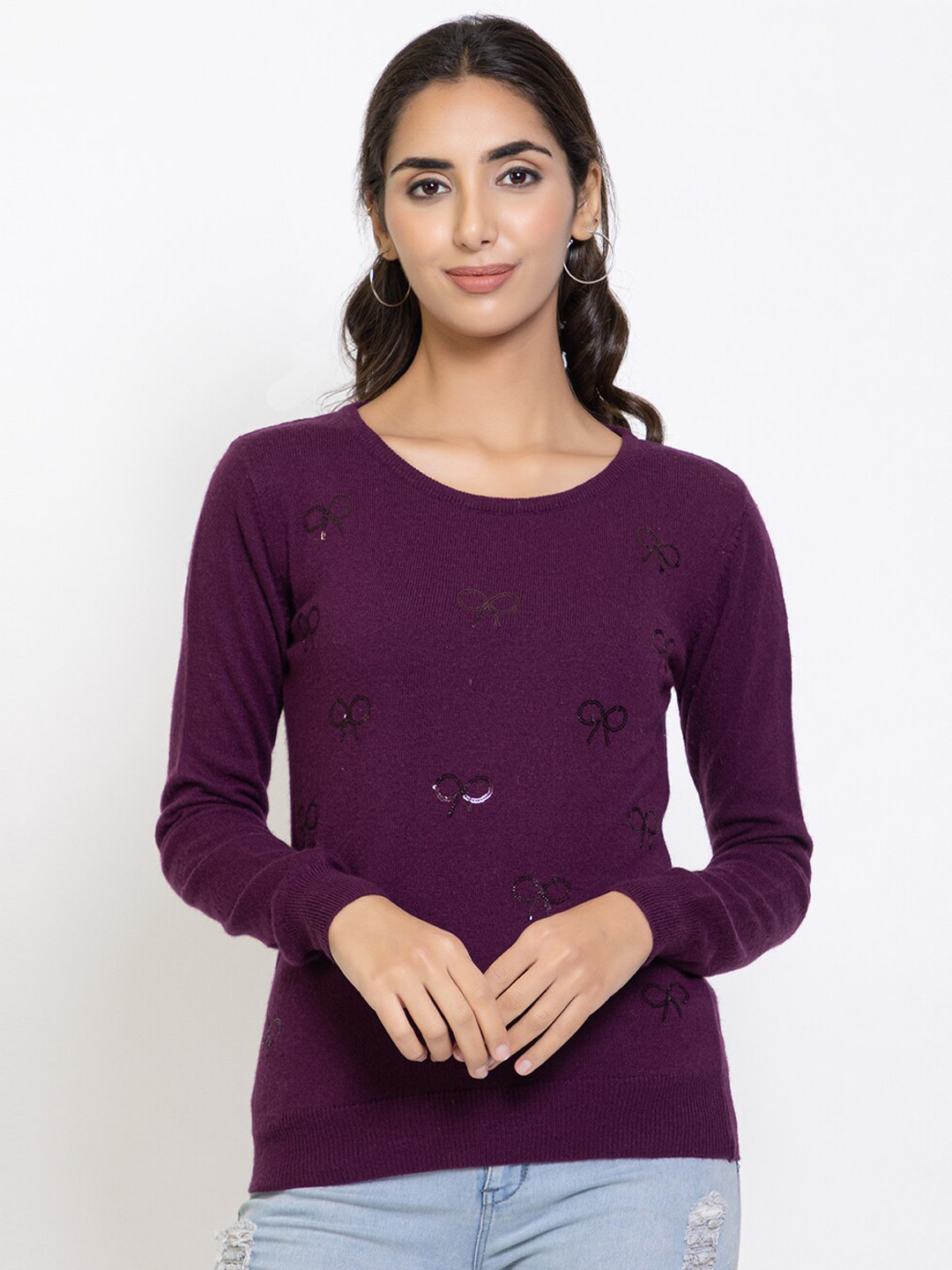 

Species Women Purple Embroidered Pullover with Embellished Detail