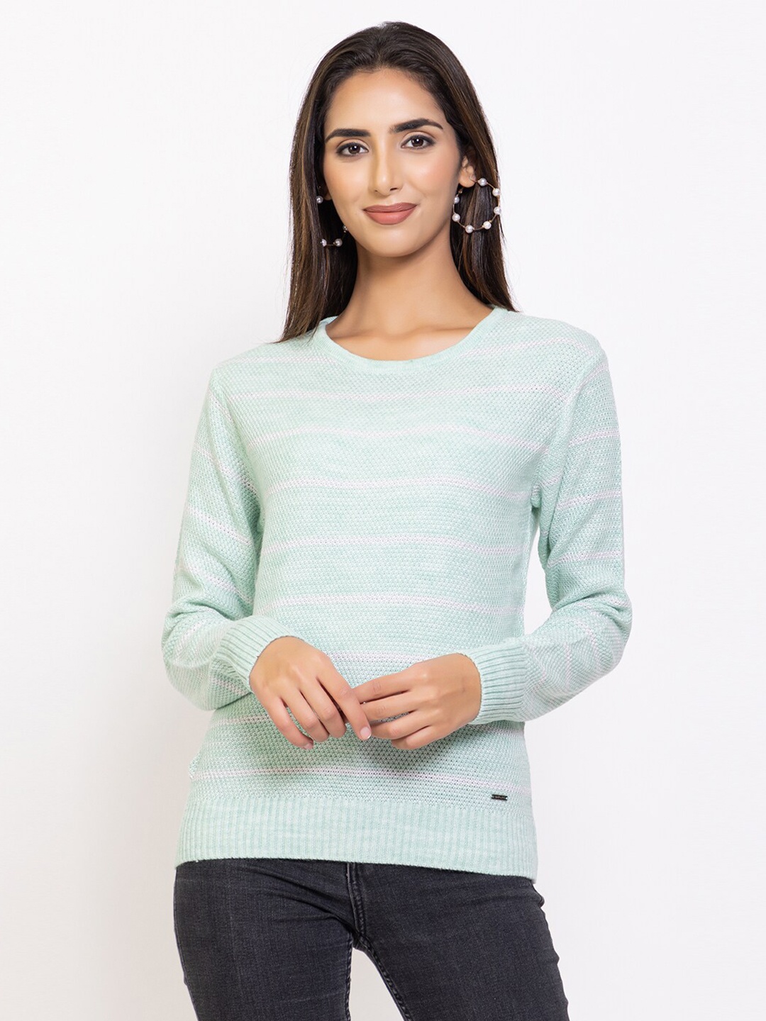 

Species Women Sea Green & White Striped Pullover