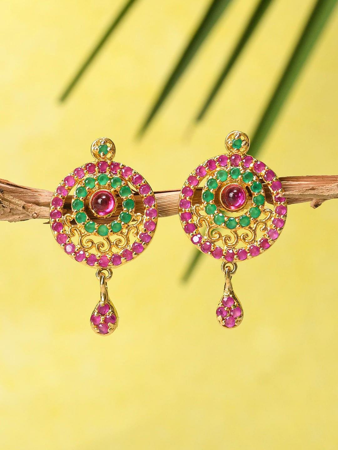 

Voylla Gold-Plated & Pink Contemporary Drop Earrings