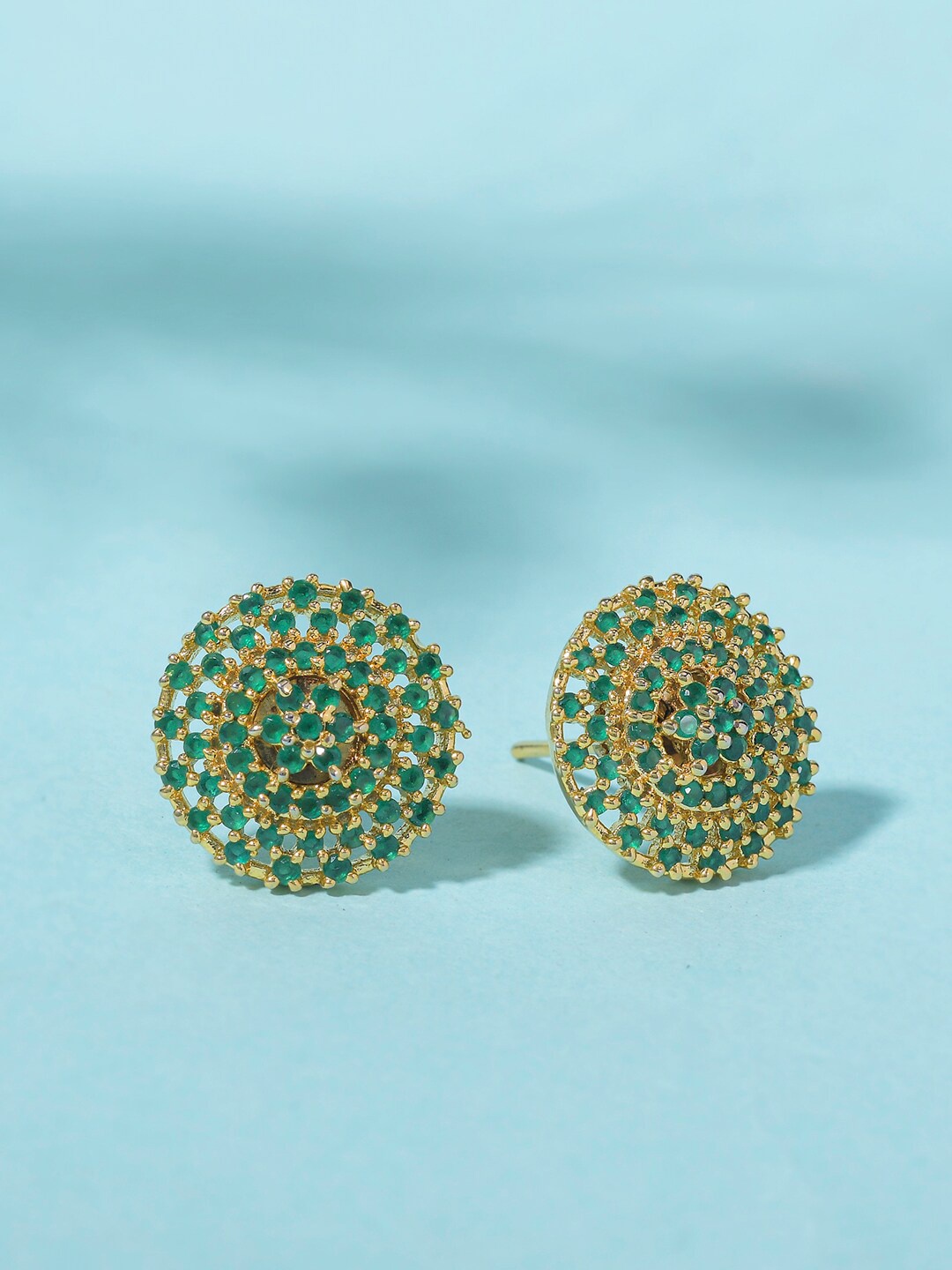 

Voylla Gold-Toned & Green Gold Plated Contemporary Studs Earrings