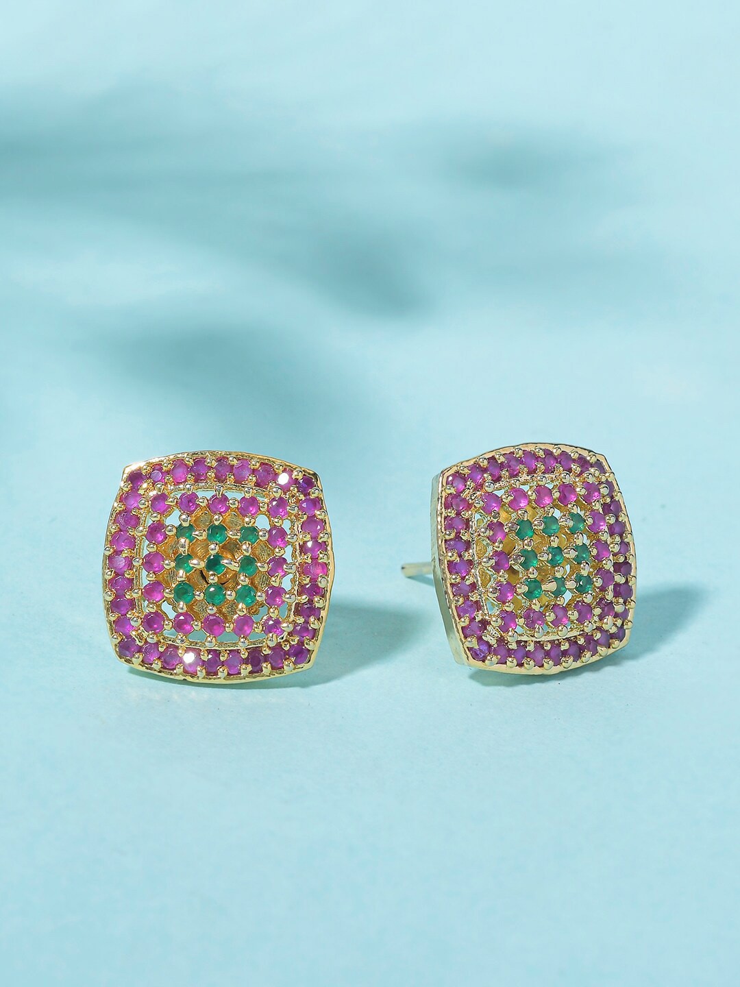 

Voylla Gold-Toned & Pink Gold Plated Square Studs Earrings