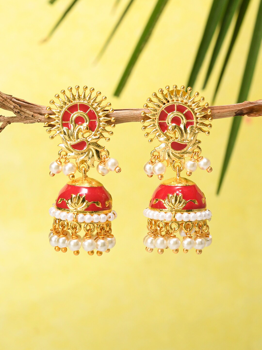 

Voylla Gold-Toned & Gold Plated Contemporary Jhumkas Earrings