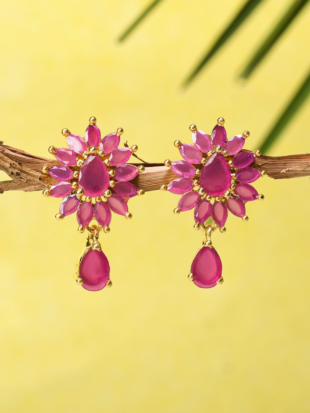 

Voylla Gold-Toned & Pink Gold Plated Contemporary Drop Earrings