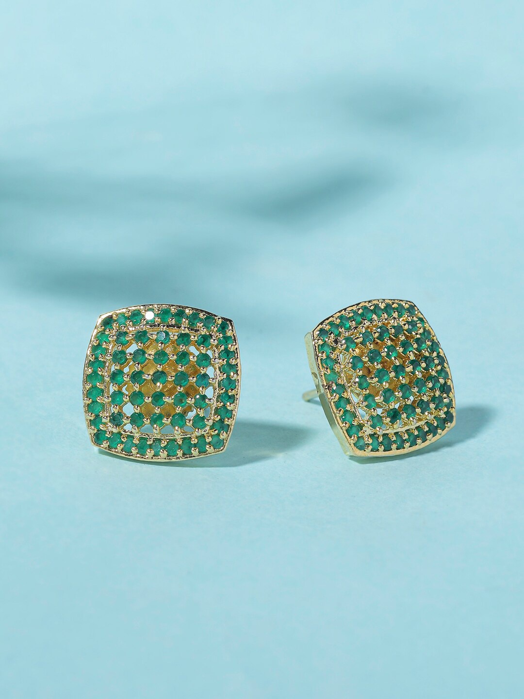 

Voylla Gold-Toned & Green Gold Plated Contemporary Studs Earrings