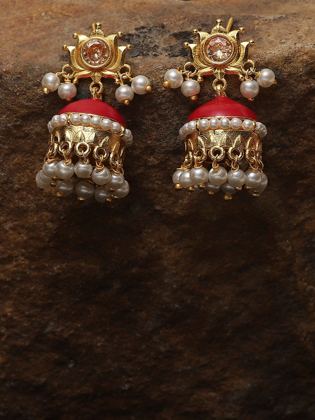 

Voylla Gold-Toned & Gold Plated Contemporary Jhumkas Earrings