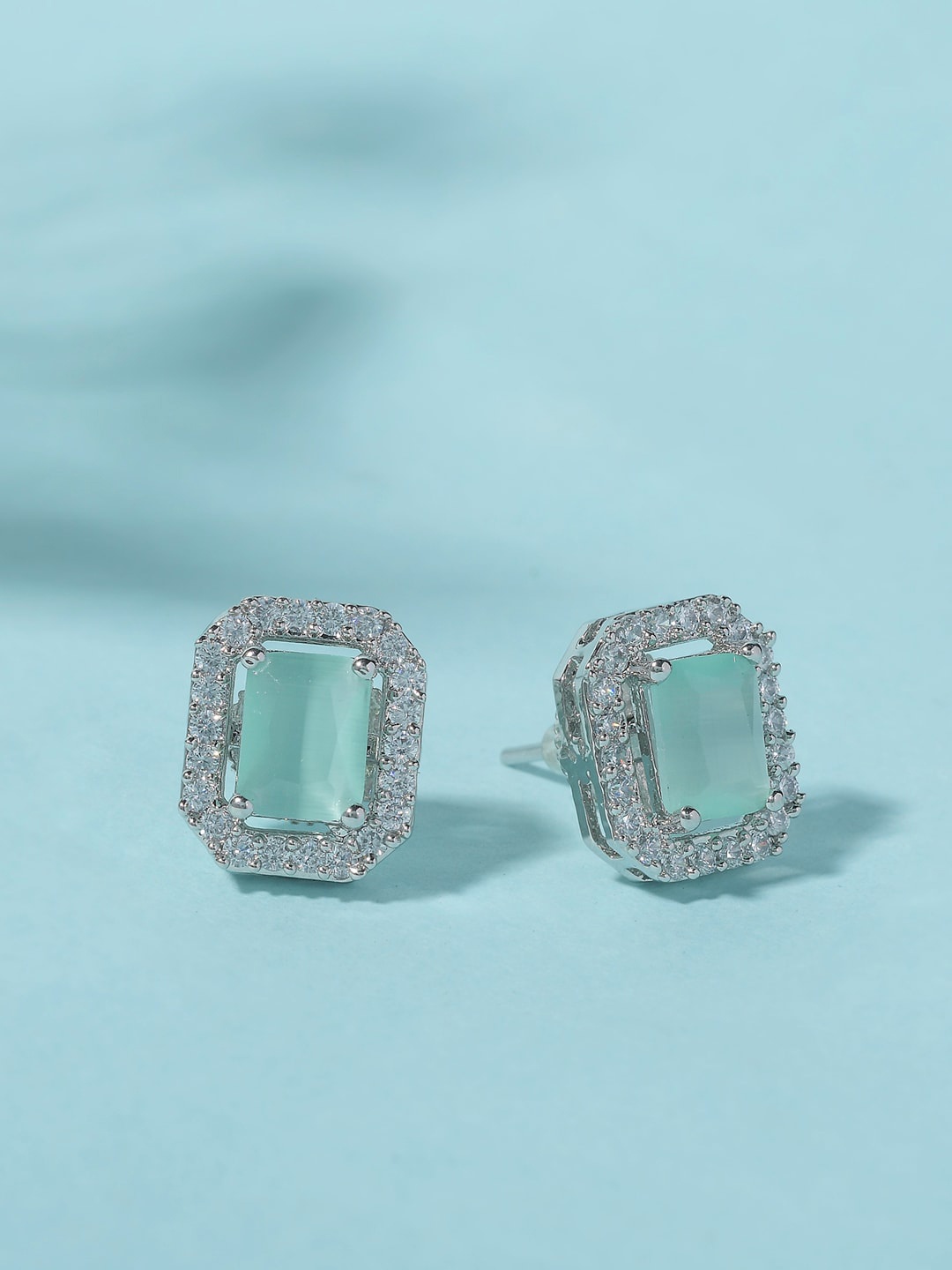 

Voylla Silver-Toned & Sea Green Gold Plated Contemporary Studs Earrings