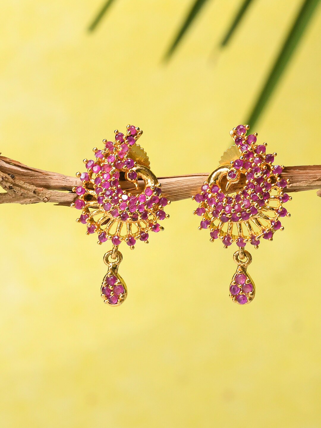 

Voylla Gold-Toned & Pink Gold Plated Contemporary Drop Earrings