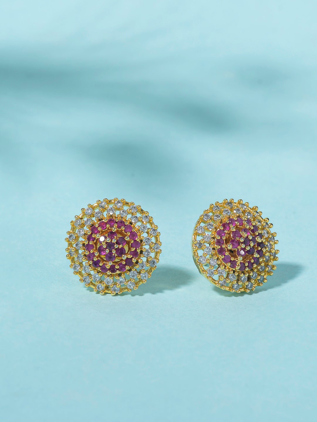 

Voylla Gold-Toned & Maroon Gold Plated Contemporary Studs Earrings