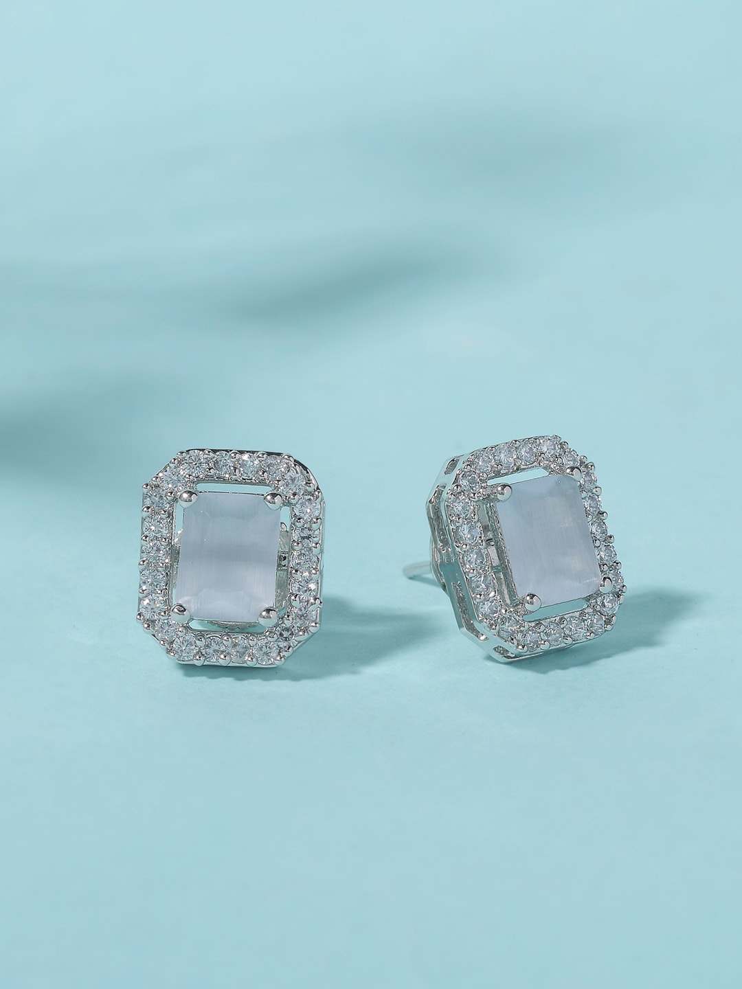 

Voylla White & Silver-Toned Rhodium-Plated Square Studs Earrings