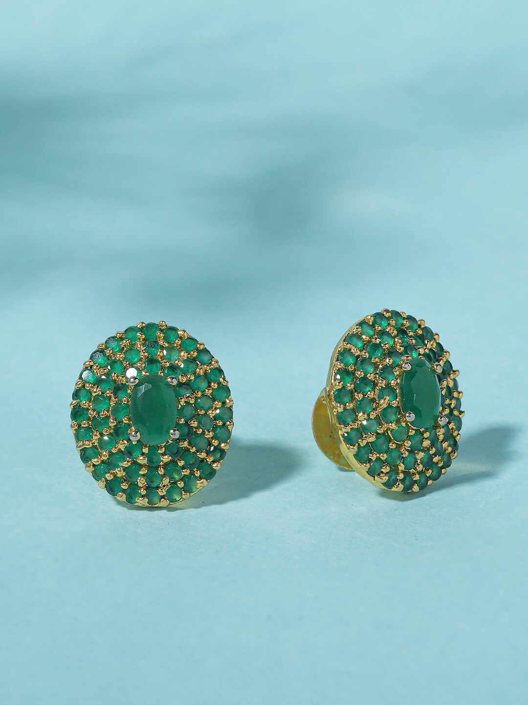 

Voylla Green & Gold-Plated Circular Studs Earrings