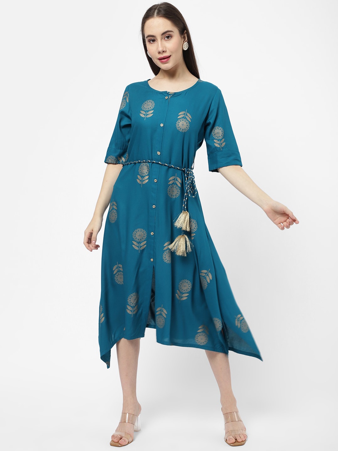 

R&B Women Blue Floral Printed Ethnic Dress