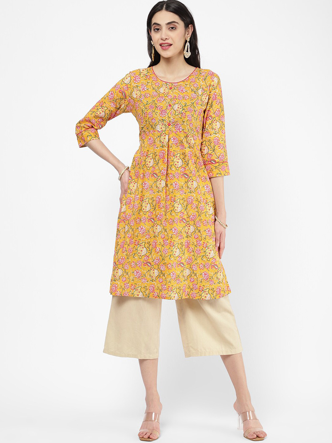 

R&B Women Yellow Floral Printed Kurta