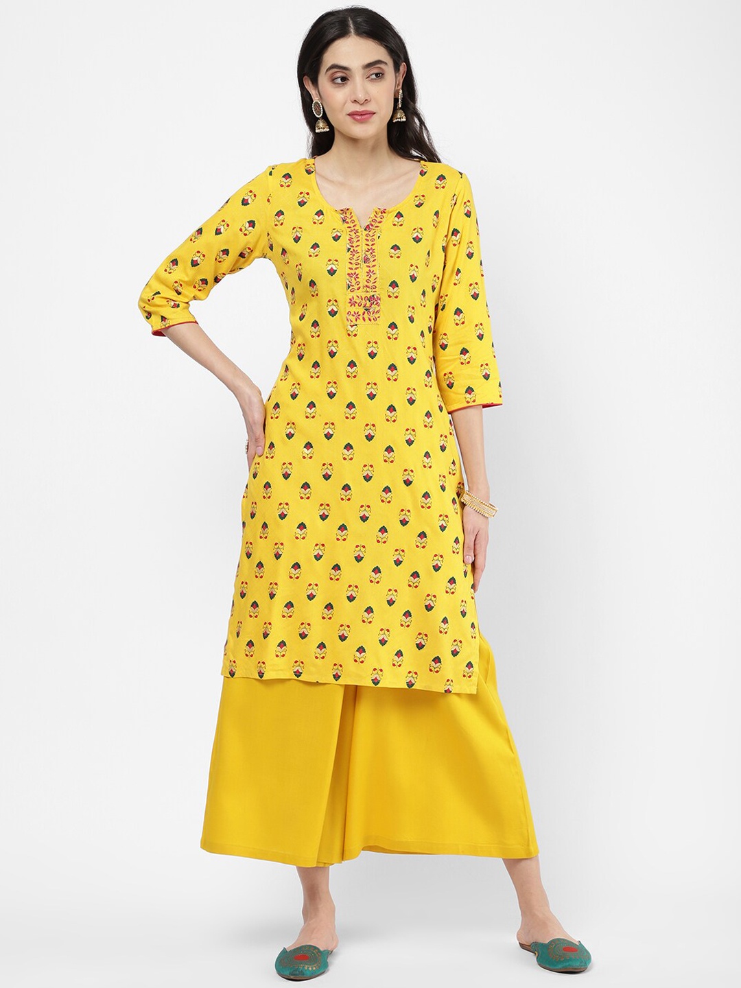 

R&B Women Yellow Floral Printed Floral Kurta