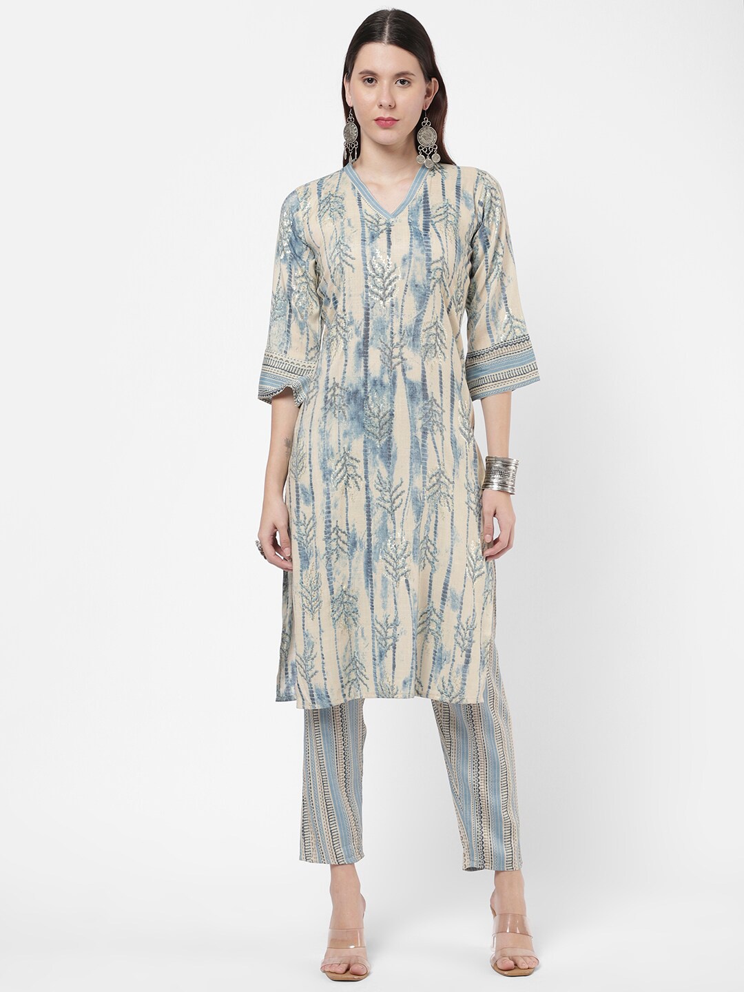 

R&B Women Beige & Blue Printed Cotton Kurta