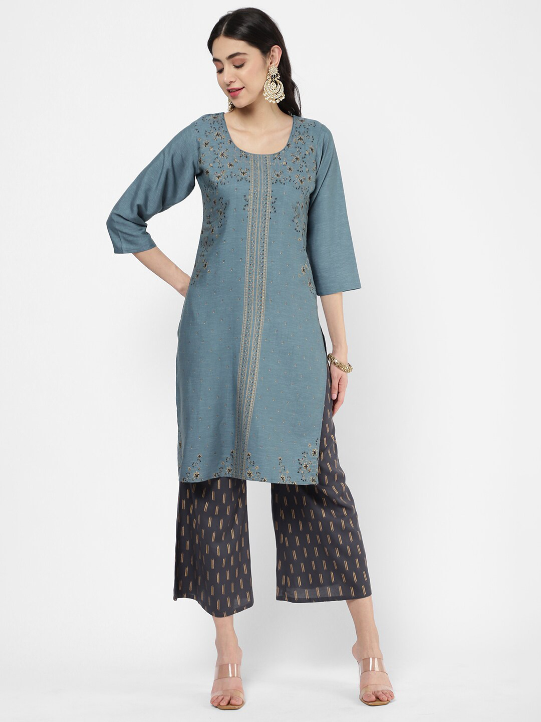

R&B Paisley Printed Straight Regular Cotton Kurta, Blue
