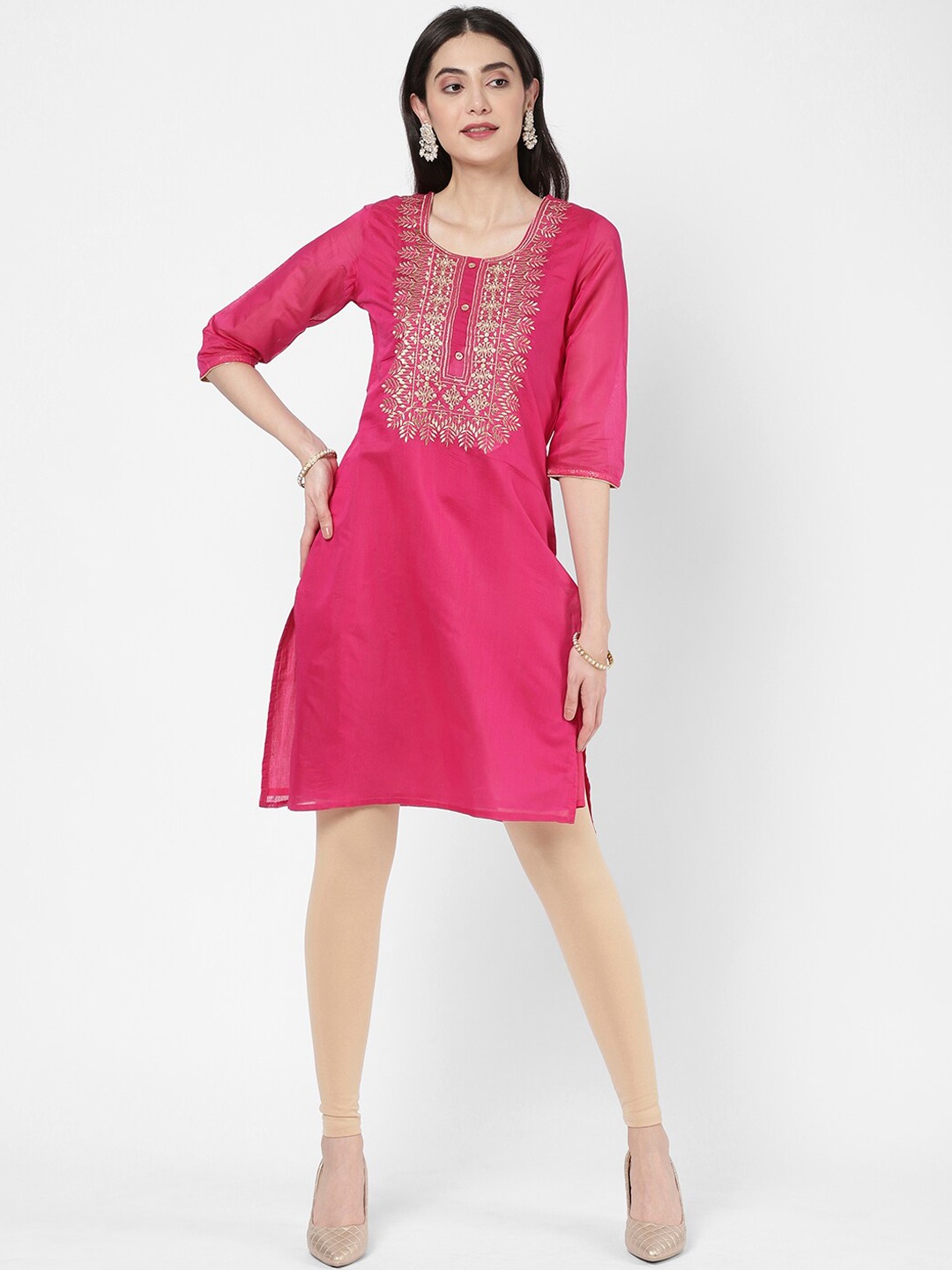 

R&B Women Pink Ethnic Motifs Yoke Design Thread Work Kurta