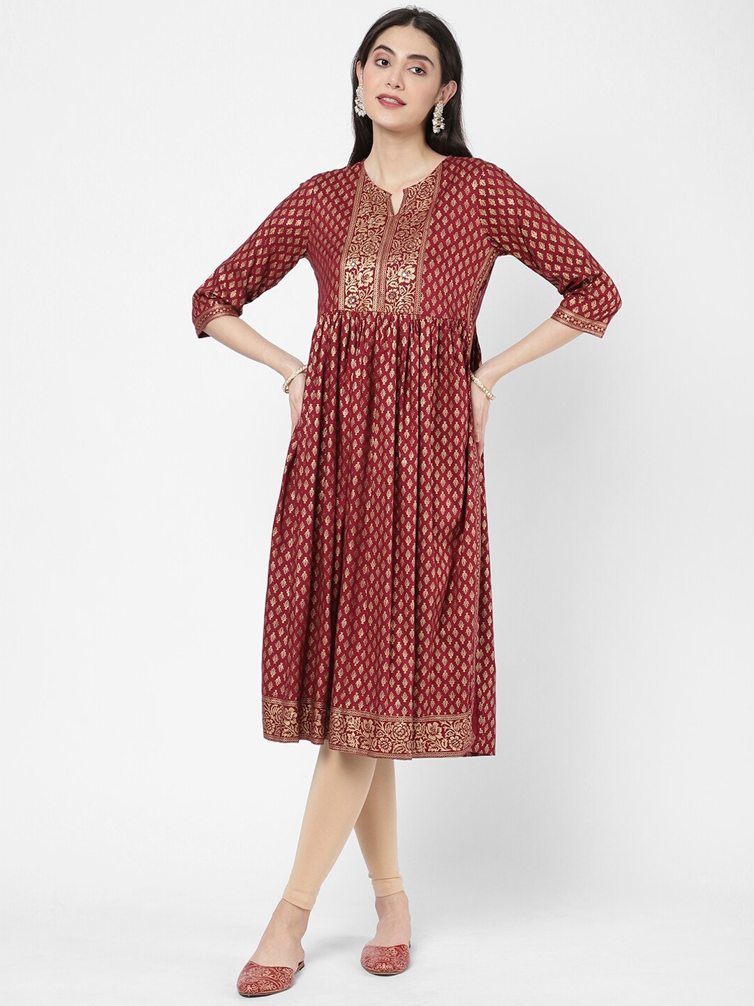 

R&B Women Maroon Ethnic Motifs Printed A-Line Kurta