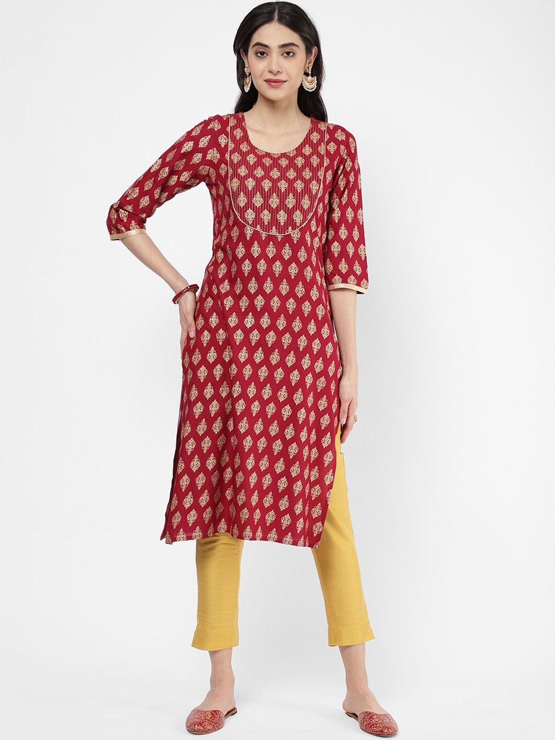 

R&B Women Maroon Ethnic Motifs Printed Kurta