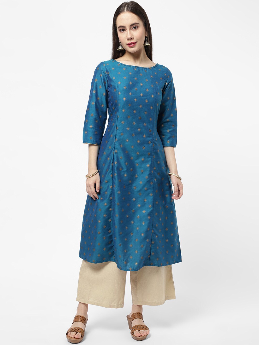 

R&B Ethnic Motifs Printed A-Line Regular Cotton Kurta, Blue