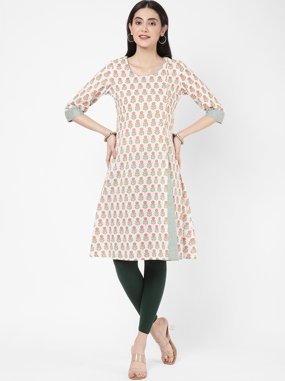 

R&B Scoop Neck Floral Printed Pure Cotton Kurta, Pink