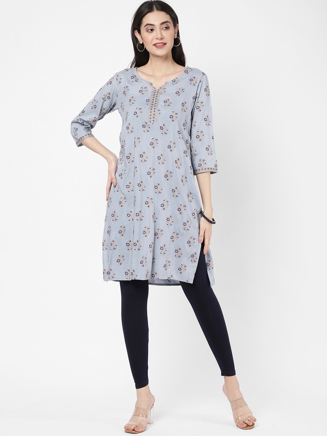 

R&B Women Grey Floral Printed Pure Cotton Kurta