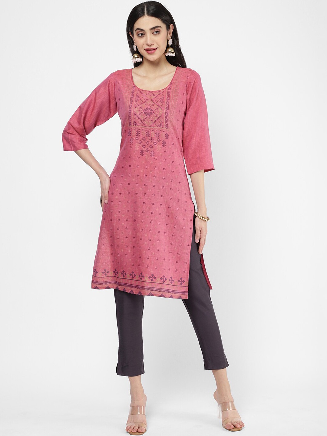 

R&B Geometric Printed Pure Cotton Kurta, Pink