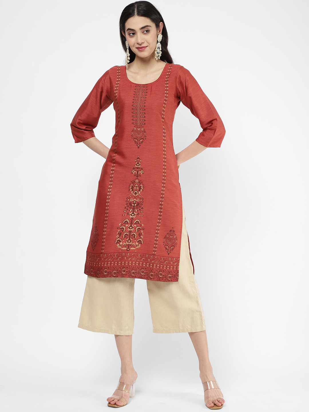 

R&B Women Brown Ethnic Motifs Printed Pure Cotton Kurta
