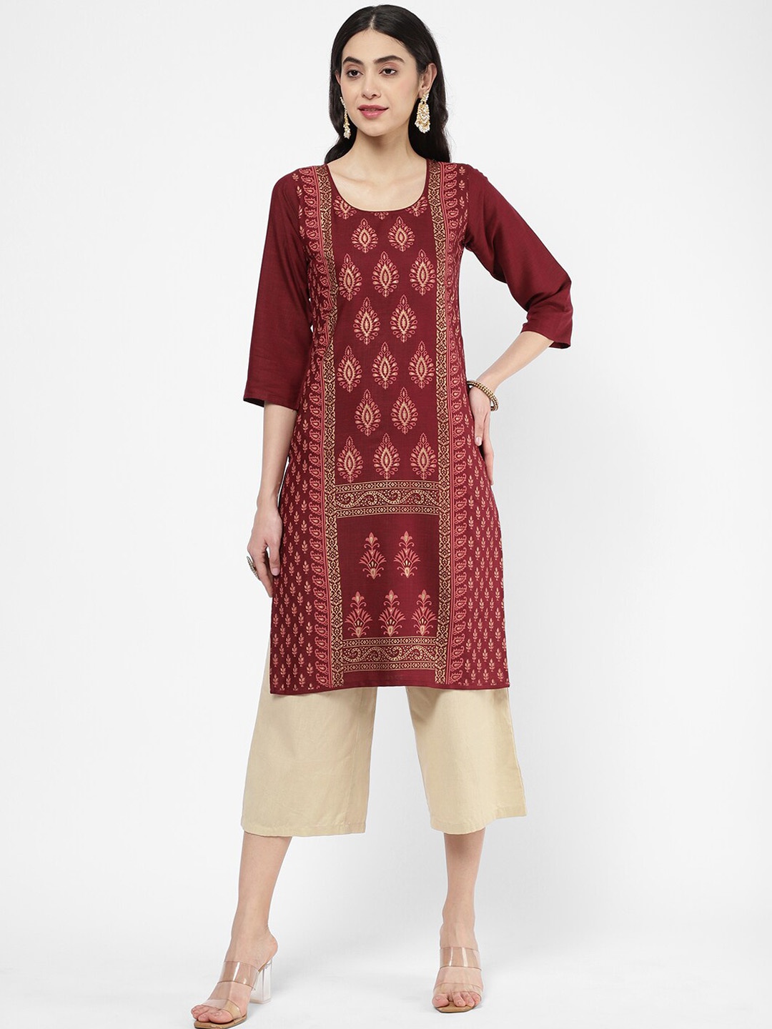 

R&B Women Maroon Ethnic Motifs Printed Pure Cotton Kurta