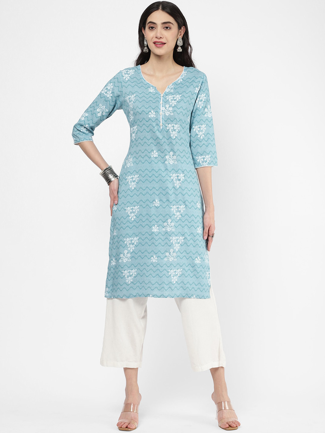 

R&B Women Blue & White Floral Printed Cotton Kurta