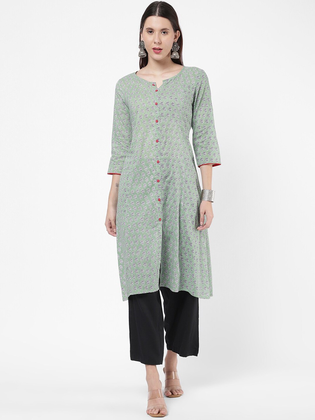 

R&B Women Green & Red Floral Cotton Printed Kurta