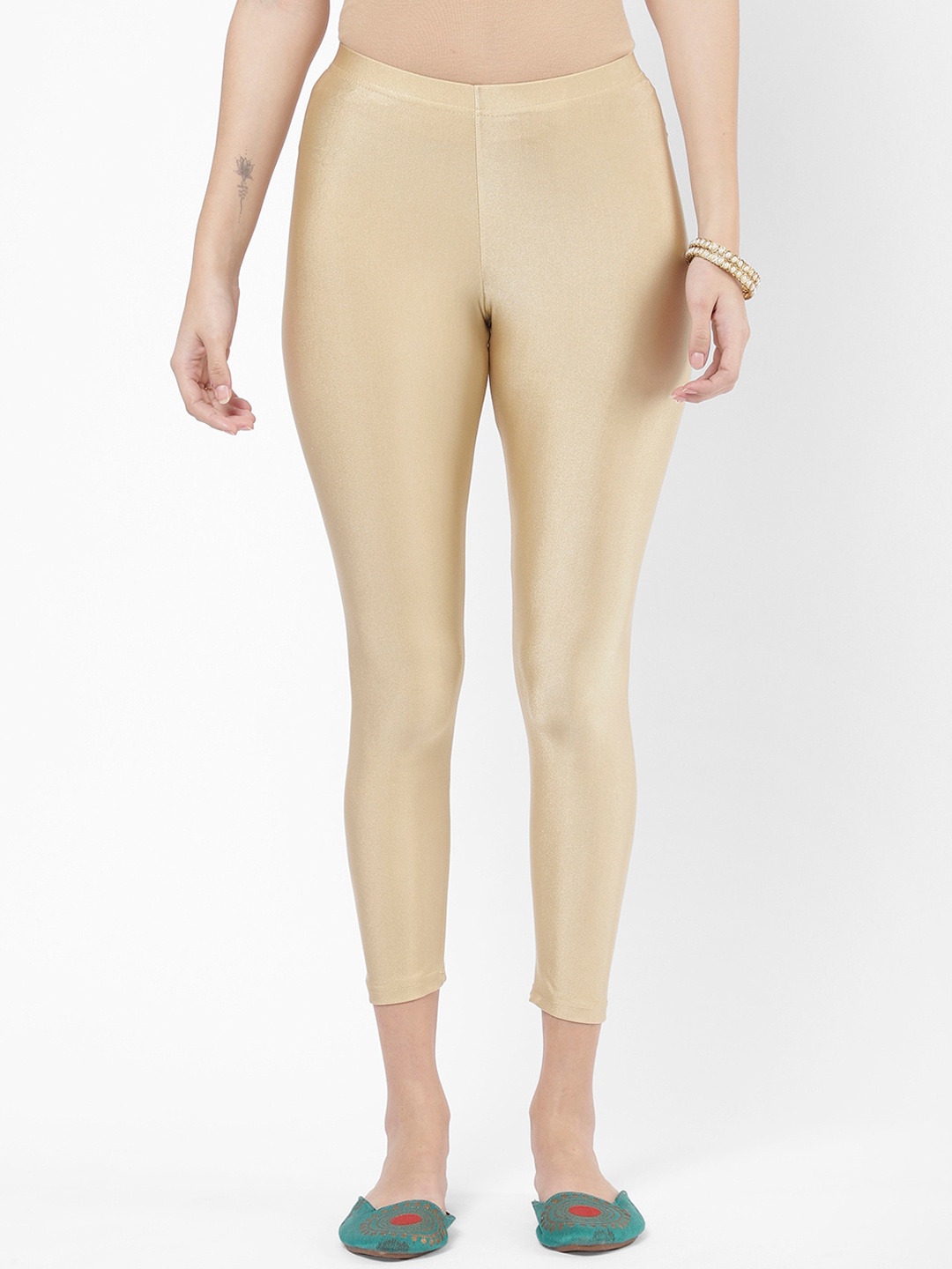 

R&B Women Beige Solid Ankle-Length Leggings