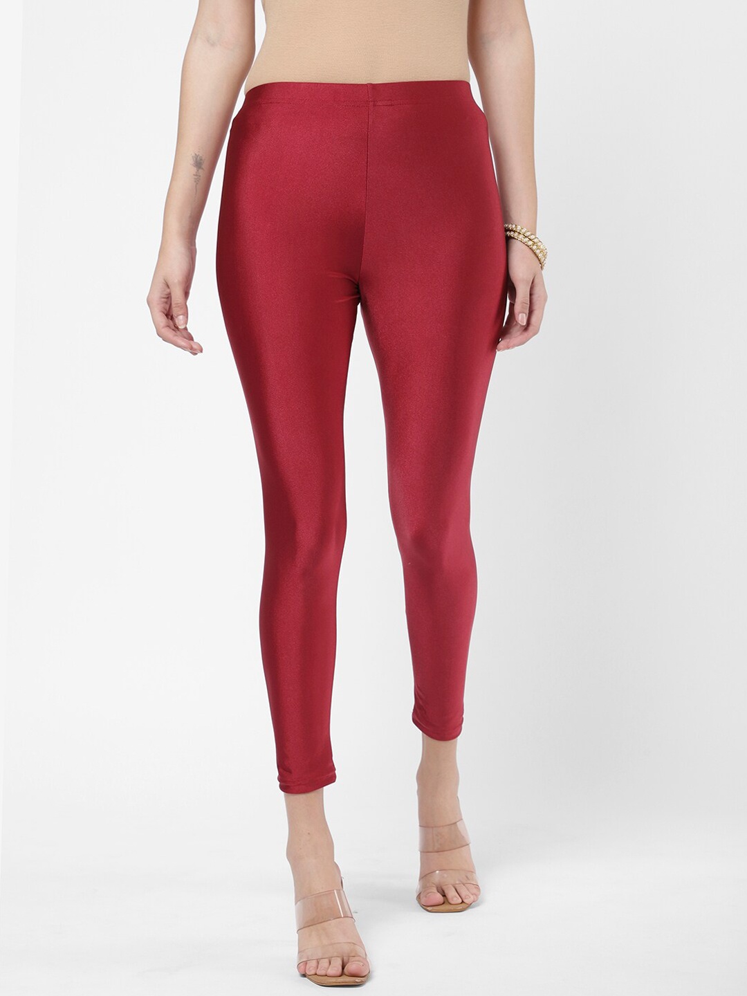 

R&B Women Maroon Solid Ankle-Length Leggings