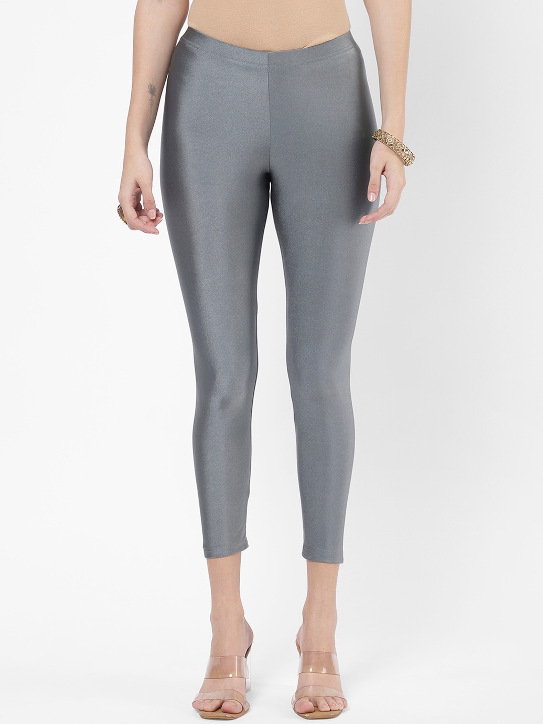 R&B Women Grey Solid Ankle-Length Leggings