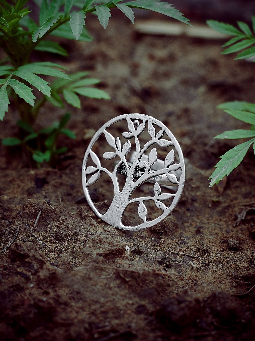 

ZeroKaata Oxidised Silver-Plated Vintage Tree Adjustable Finger Ring