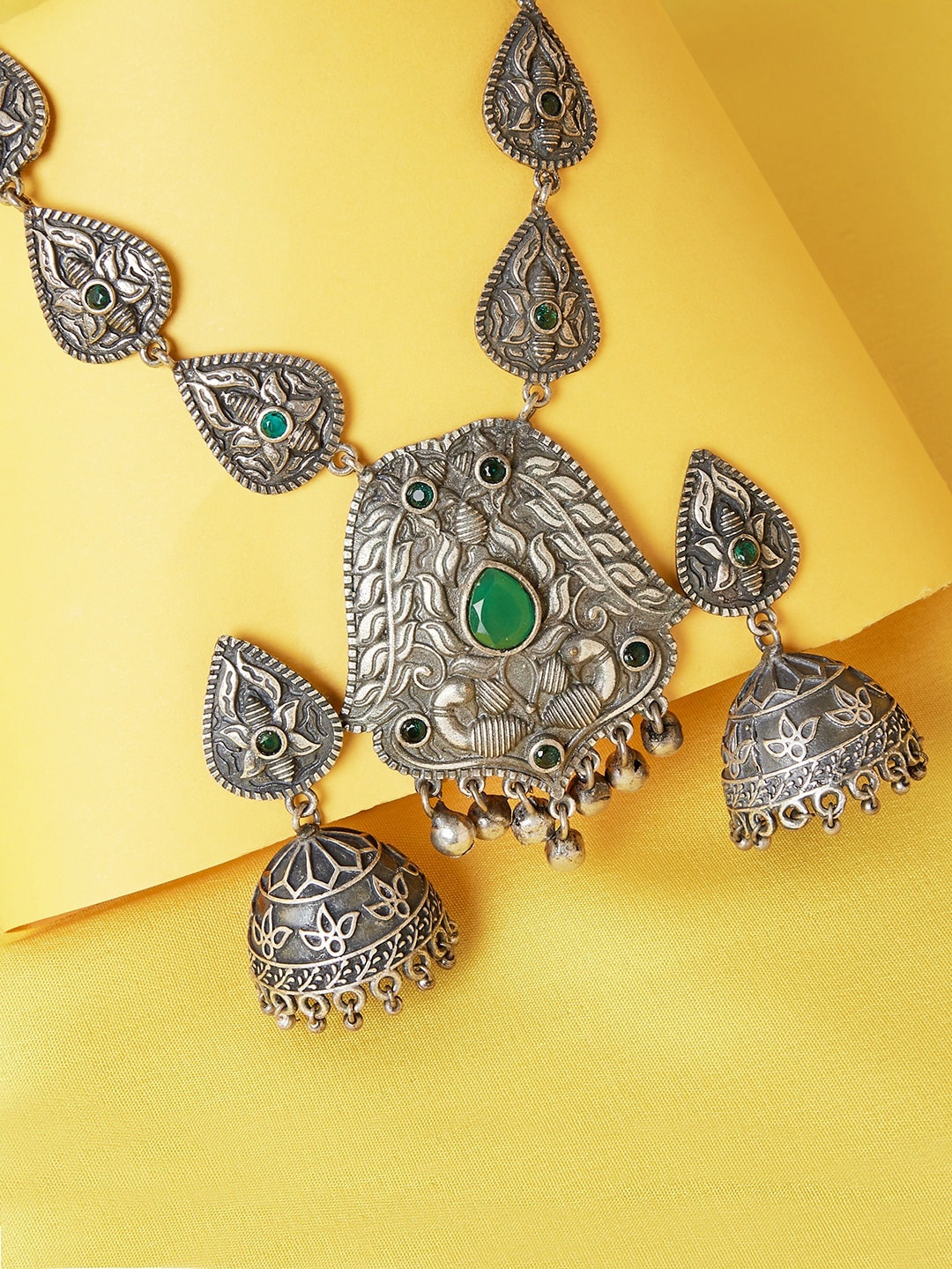 

ZeroKaata Silver-Plated Peacock Motifs Jewellery Set
