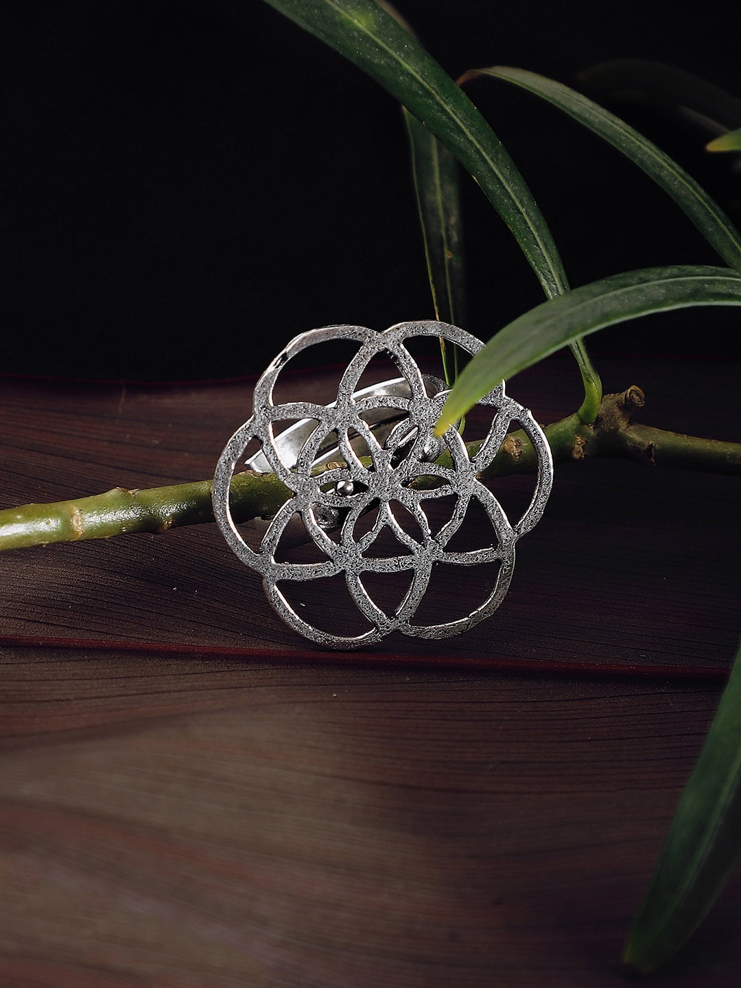 

ZeroKaata Oxidised Silver-Plated Designer Floral Finger Ring