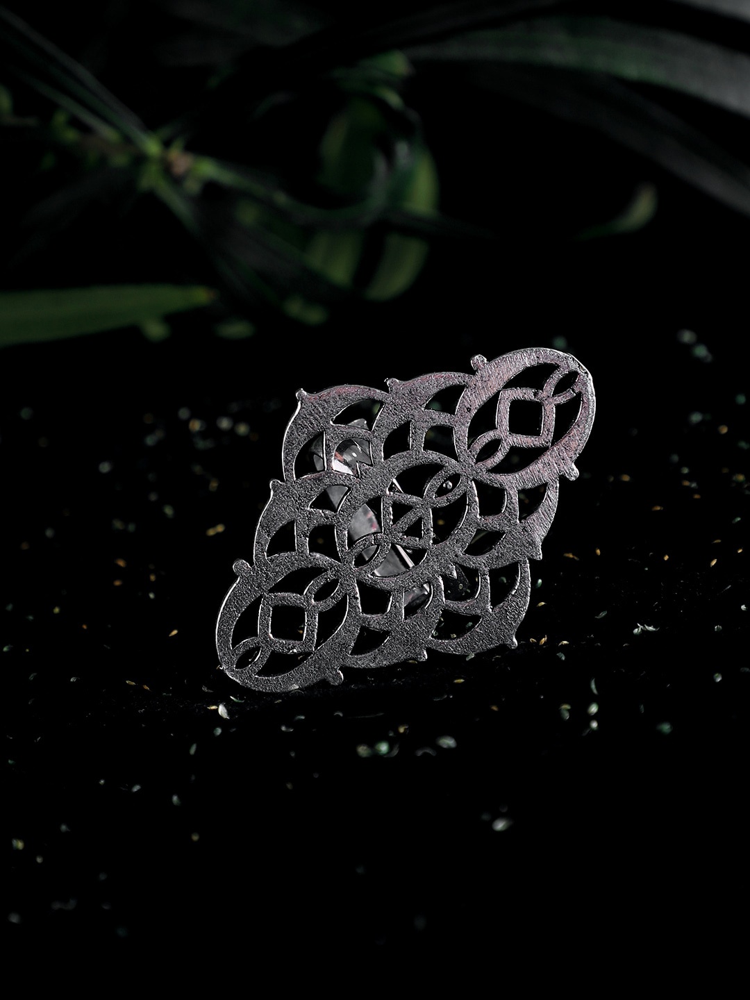 

ZeroKaata Silver-Plated Oxidized Patterned Adjustable Finger Ring
