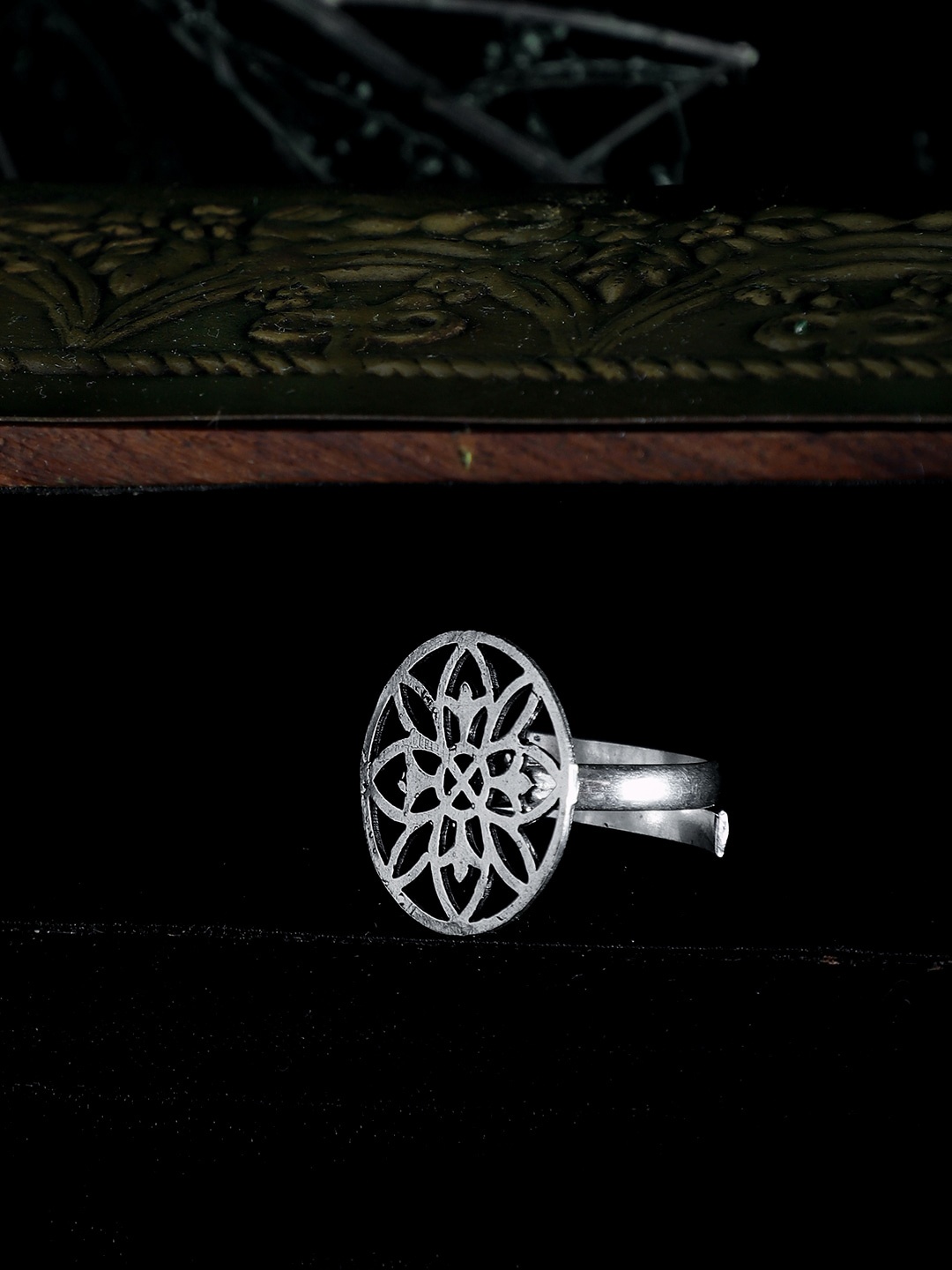 

ZeroKaata Silver-Plated Oxidized Adjustable Floral Ring