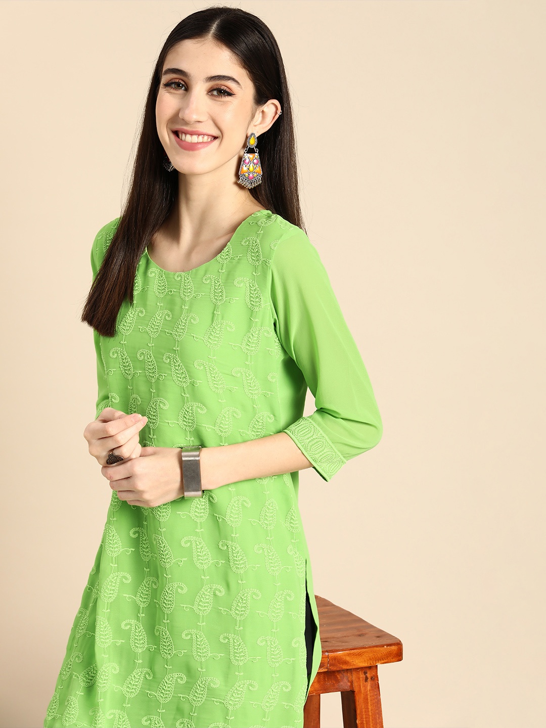 

Anouk Women Ethnic Motifs Embroidered Kurta, Green