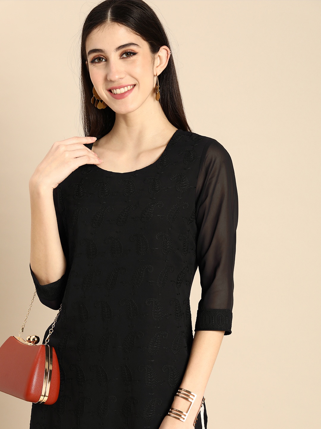 

Anouk Women Ethnic Motifs Embroidered Kurta, Black